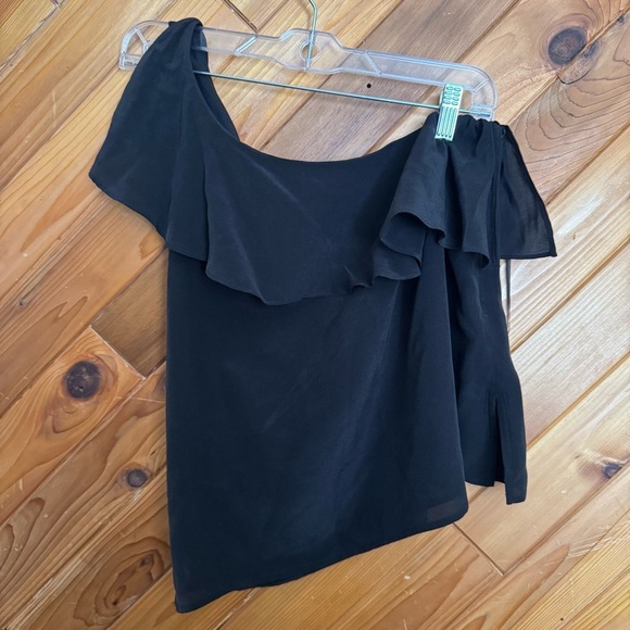 Maeve Silk Elegant Black One-Shoulder Ruffle Top Size Small - Picture 2 of 5